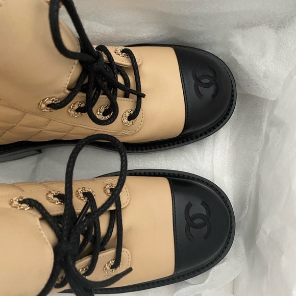 Chanel 20A Beige Short Combat Boots - Picture 9 of 14